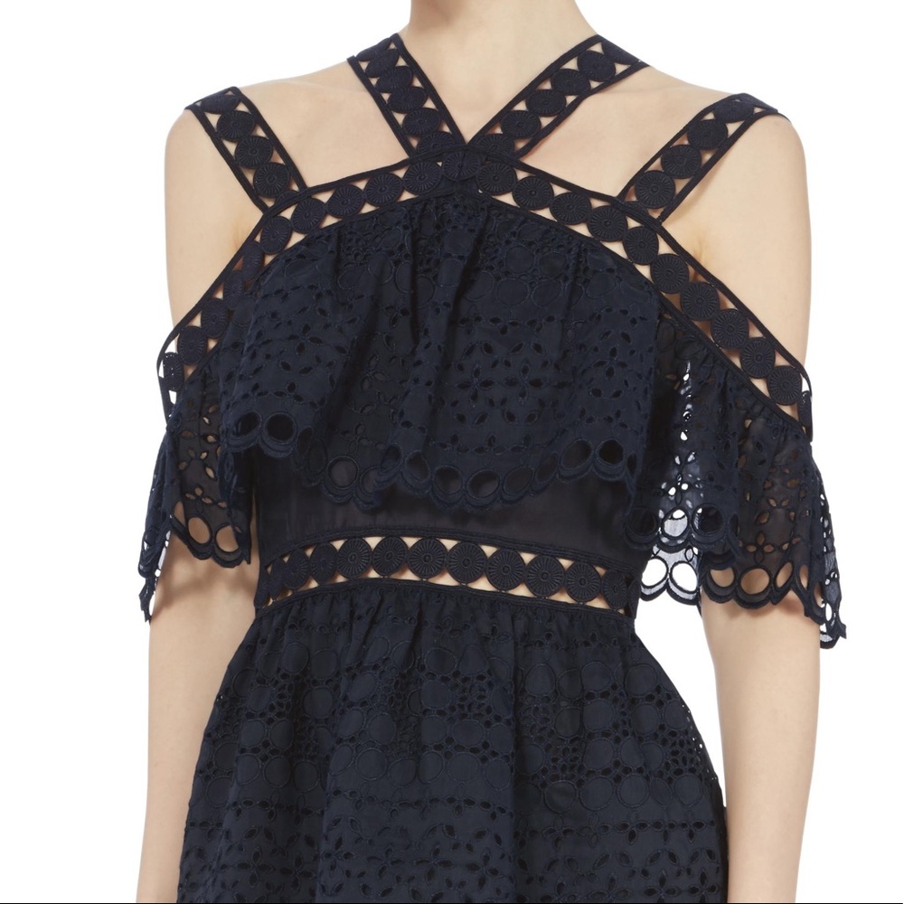 NWT Self-Portrait Navy Embroidered Mini Dress - Picture 3 of 11